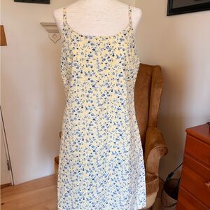 Vintage Yellow and Blue Ditsy Floral Cotton Spaghetti Strap Dress